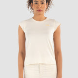 Playera Beige Slim para Mujer - Rib Manga Corta