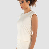 Playera Beige Slim para Mujer - Rib Manga Corta