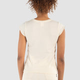 Playera Beige Slim para Mujer - Rib Manga Corta