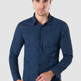 Camisa Azul Oscuro Slim para Hombre - Multicolor