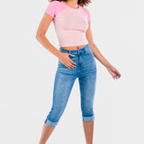 Jeans Capri Slim Azul Claro para Mujer