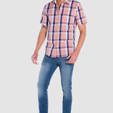 Camisa Moda Hombre Manga Corta Multicolor Cuadros Slim Oggi