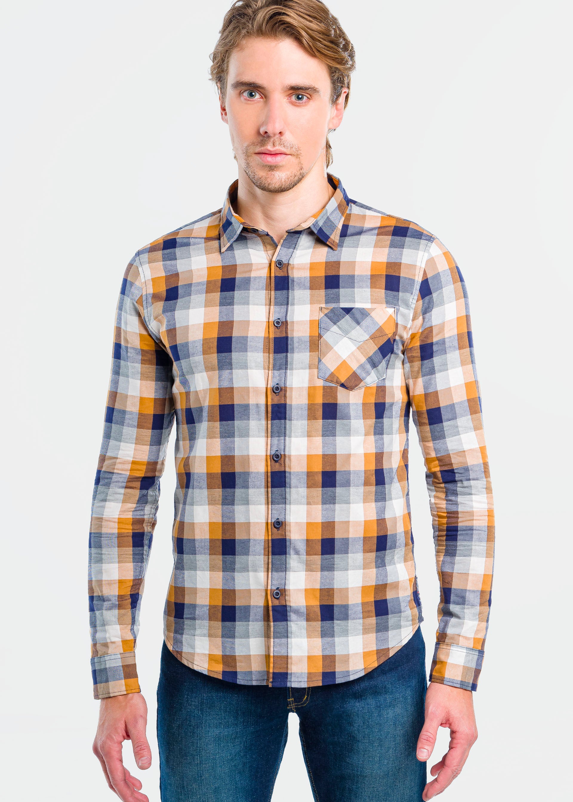 Camisa Moda Hombre Manga Larga Multicolor Bolsillo Slim Oggi