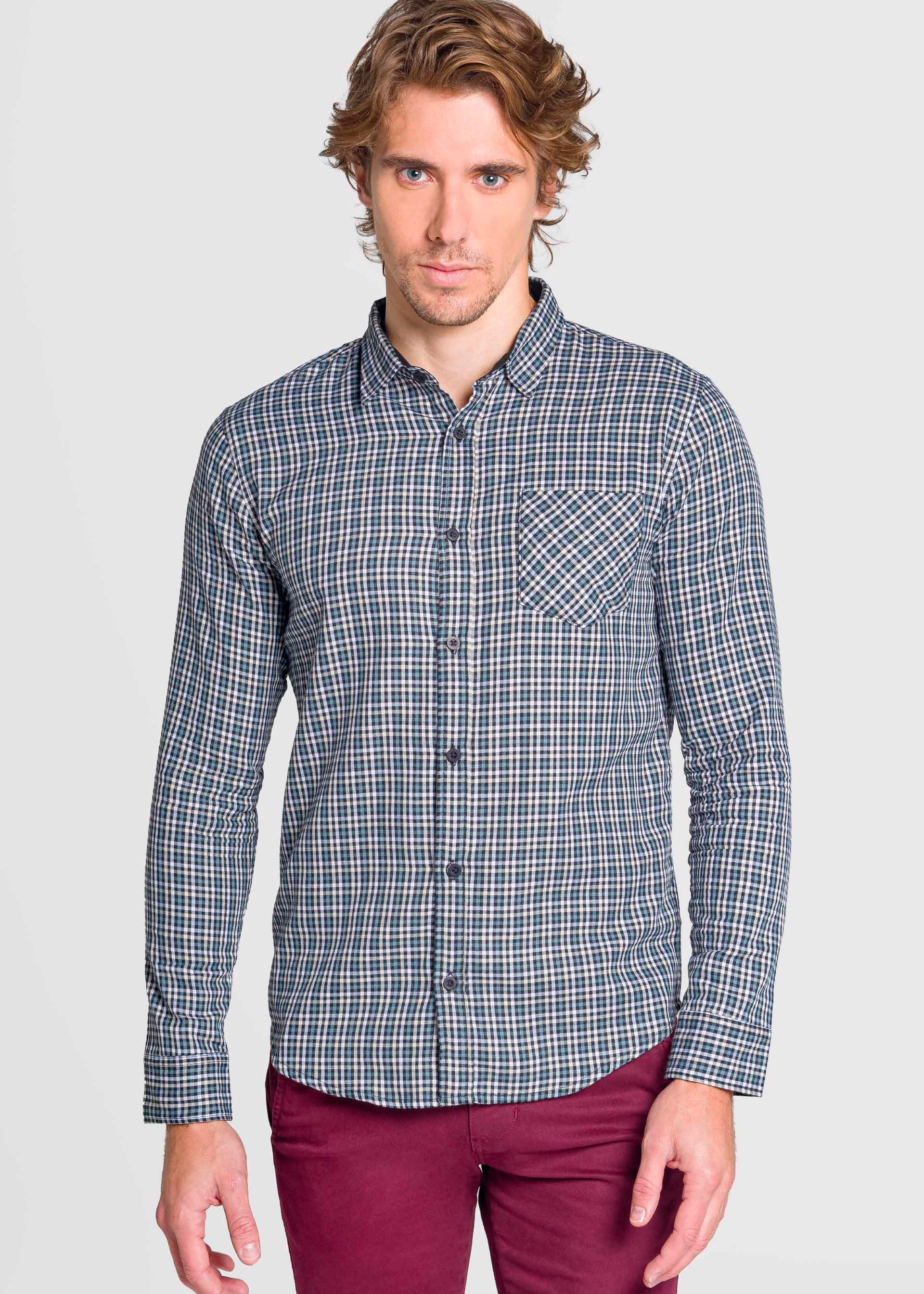 Camisa Moda Hombre Manga Larga Multicolor Bolsillo Slim Oggi