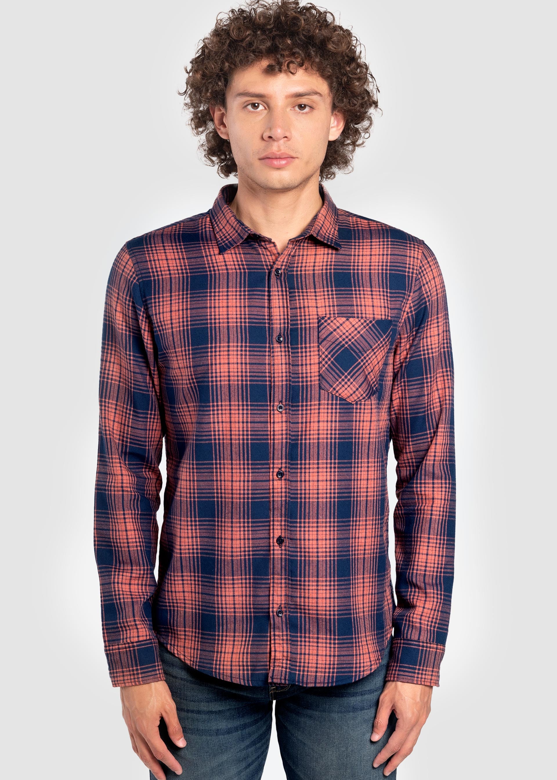 Camisa Moda Hombre Manga Larga Multicolor Bolsillo Slim Oggi