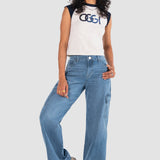 Jeans Relaxed Azul Claro para Mujer - Cintura Alta