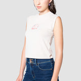 Playera Slim Blanca para Mujer - Sin Mangas