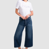 Jeans Wide Leg Cropped Azul Oscuro para Mujer