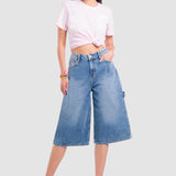 Jeans Wide Leg Cropped Azul Claro para Mujer - Carpintero