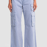 Pantalón Cargo Mujer Gabardina Jardin Rayas Amplio Oggi