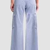 Pantalón Cargo Mujer Gabardina Jardin Rayas Amplio Oggi