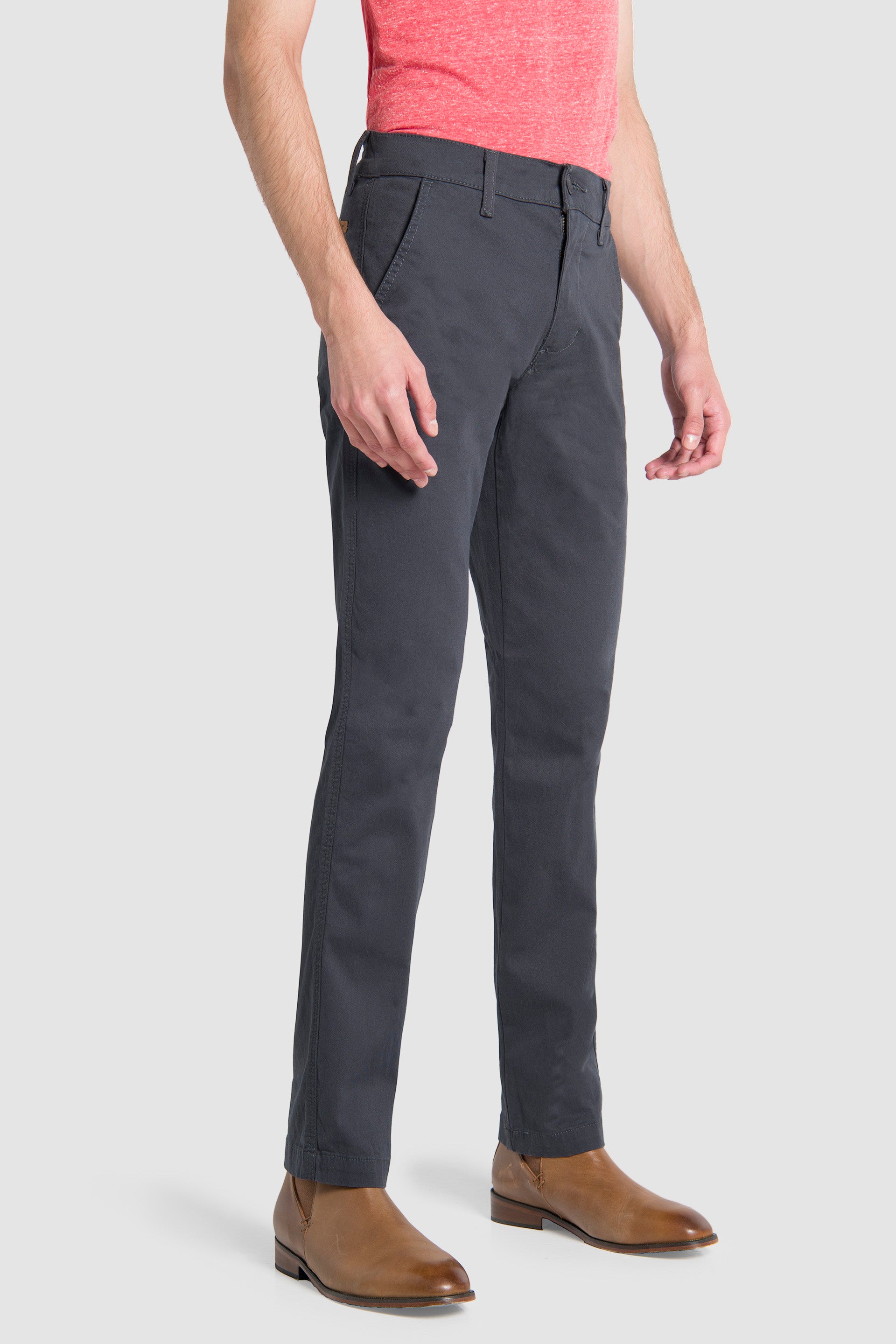 Corte Recto Pantalon Tela Gabardina Hombre Pantalón Recto Gris