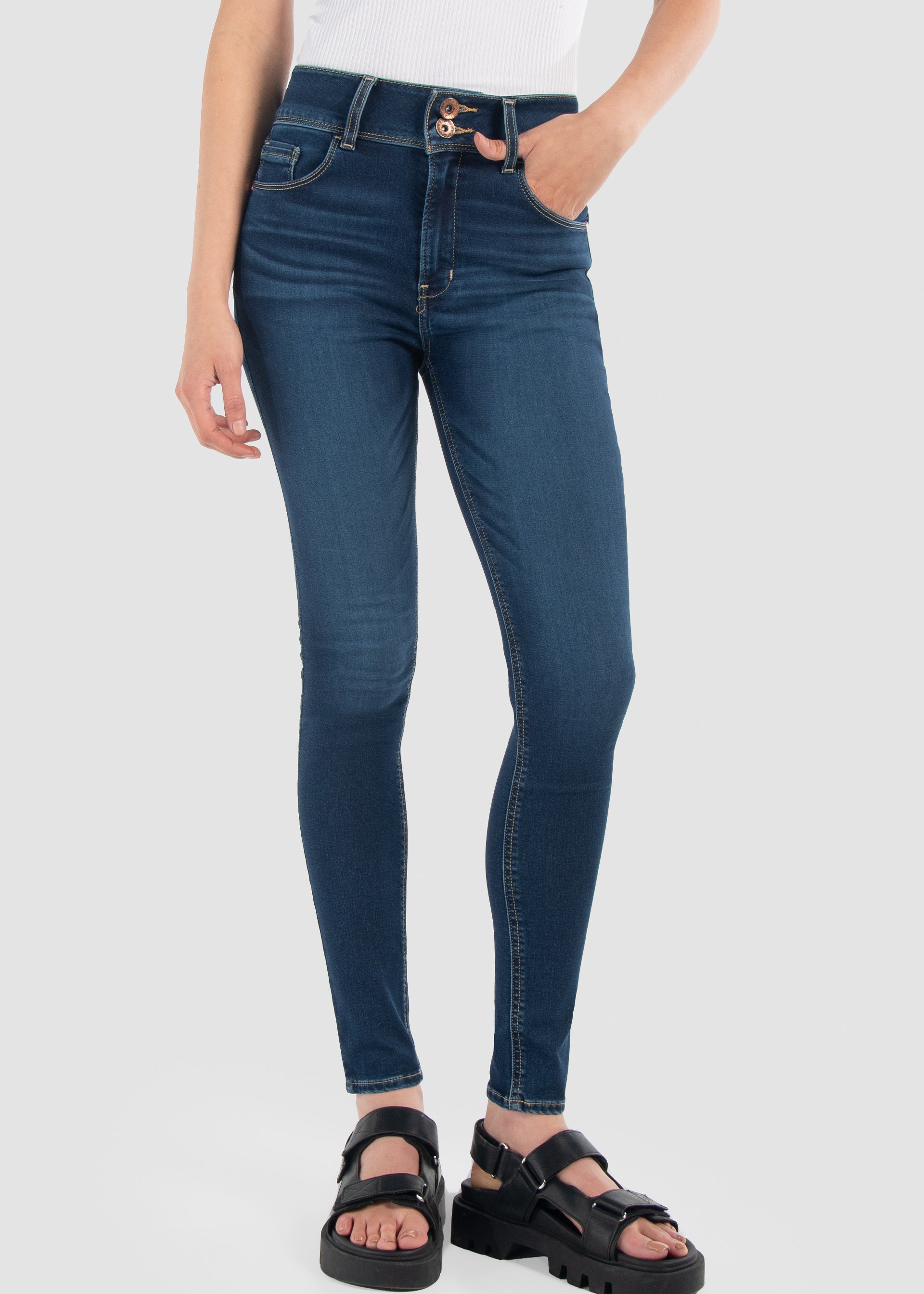 Jeans Moda Mujer Mezclilla Stretch Katia Súper Skinny Carbon Oggi