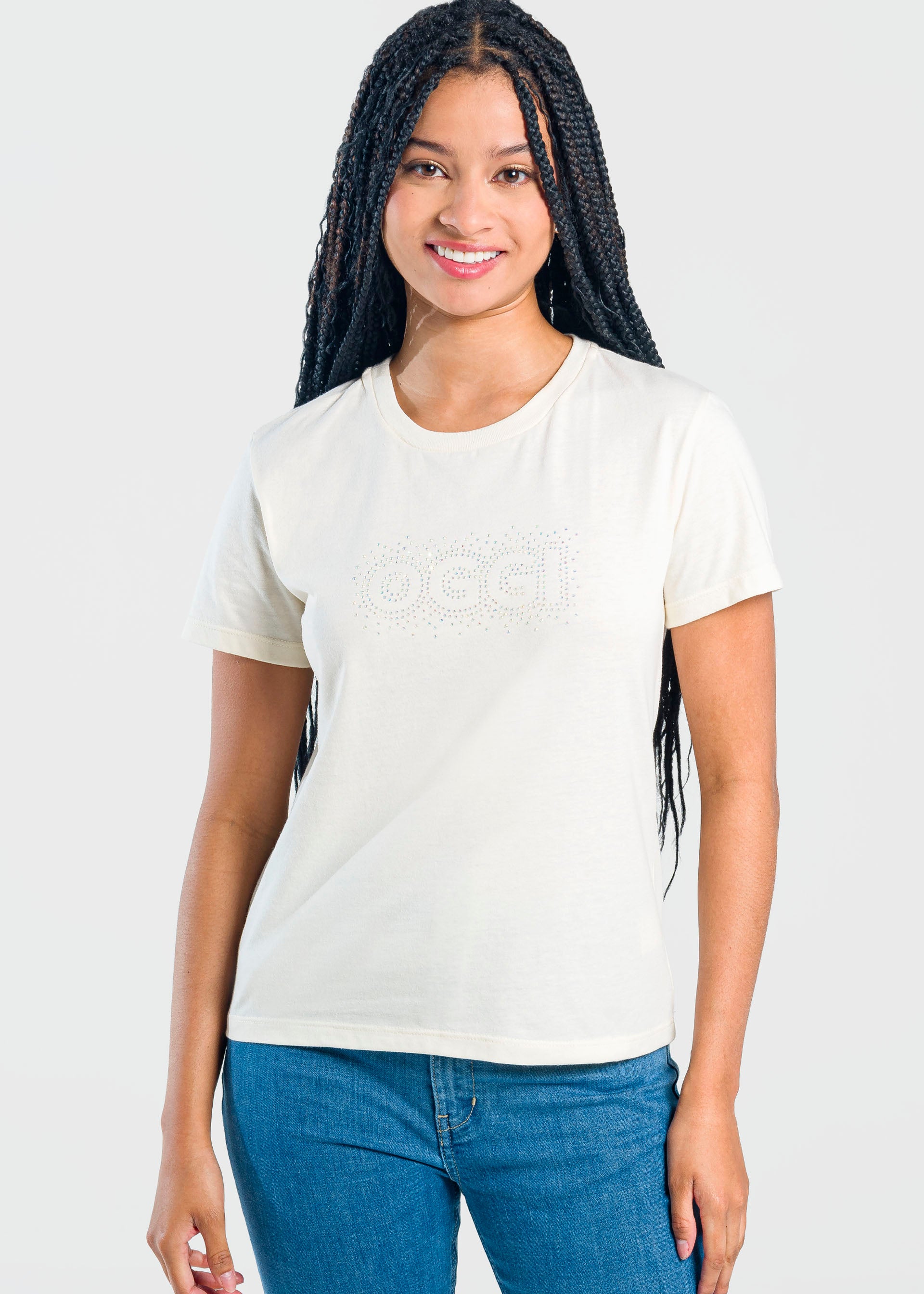 Playera Moda Mujer Manga Corta Brillos Regular Oggi